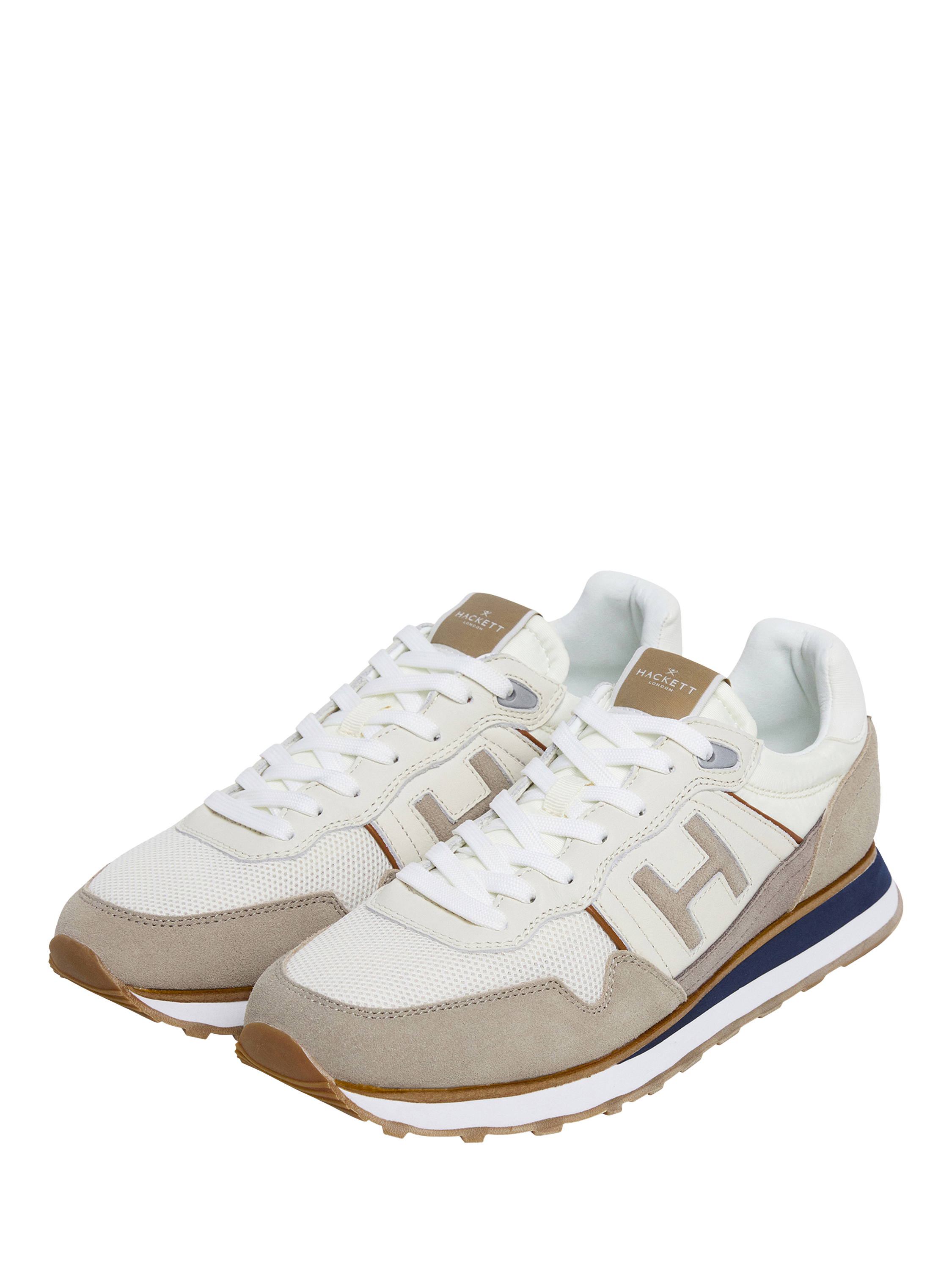 Product image 2 of 6, which shows Hackett London Teflor Leather Blend Running Trainers, Stone Beige, 6