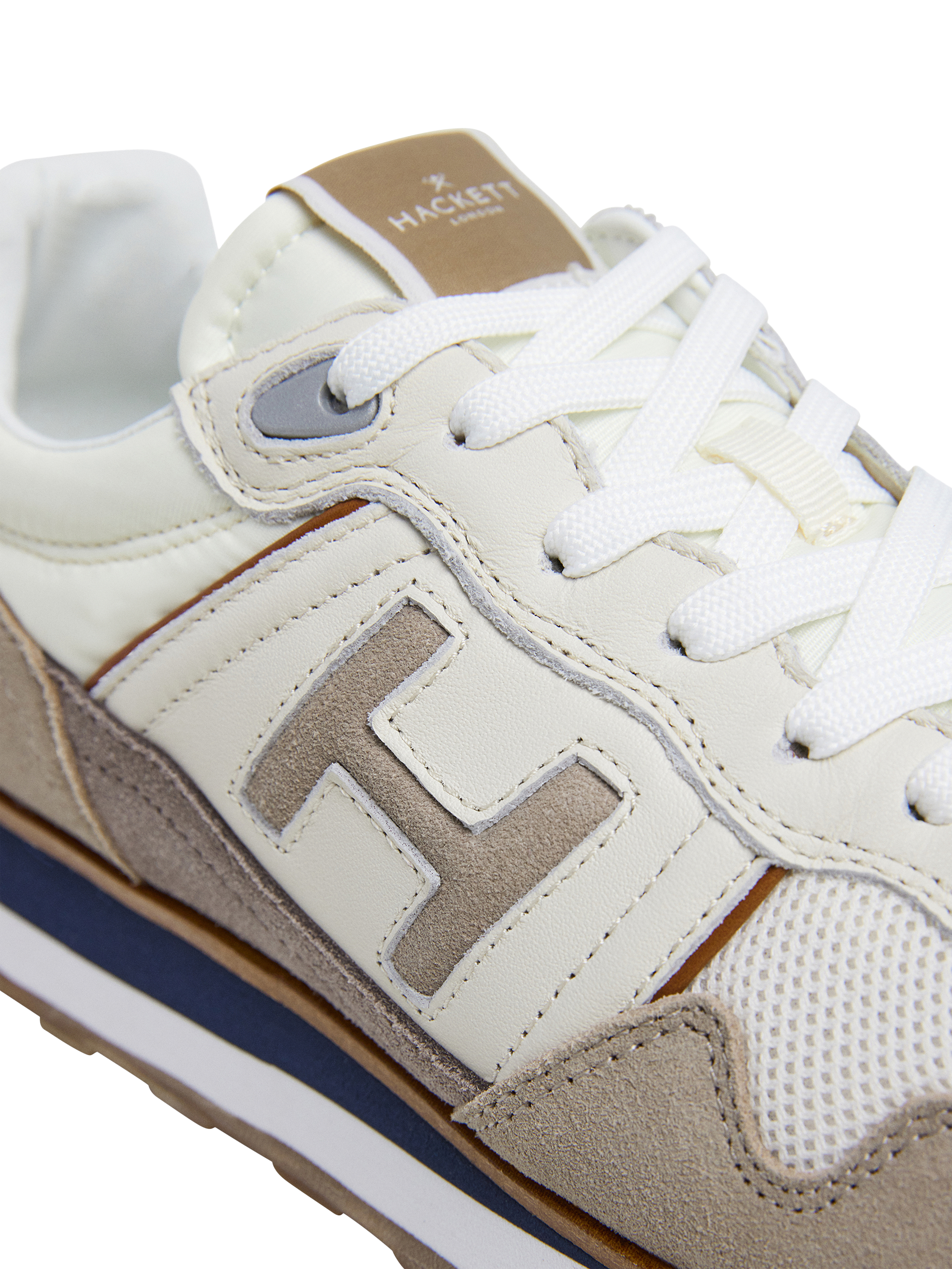 Product image 5 of 6, which shows Hackett London Teflor Leather Blend Running Trainers, Stone Beige, 6