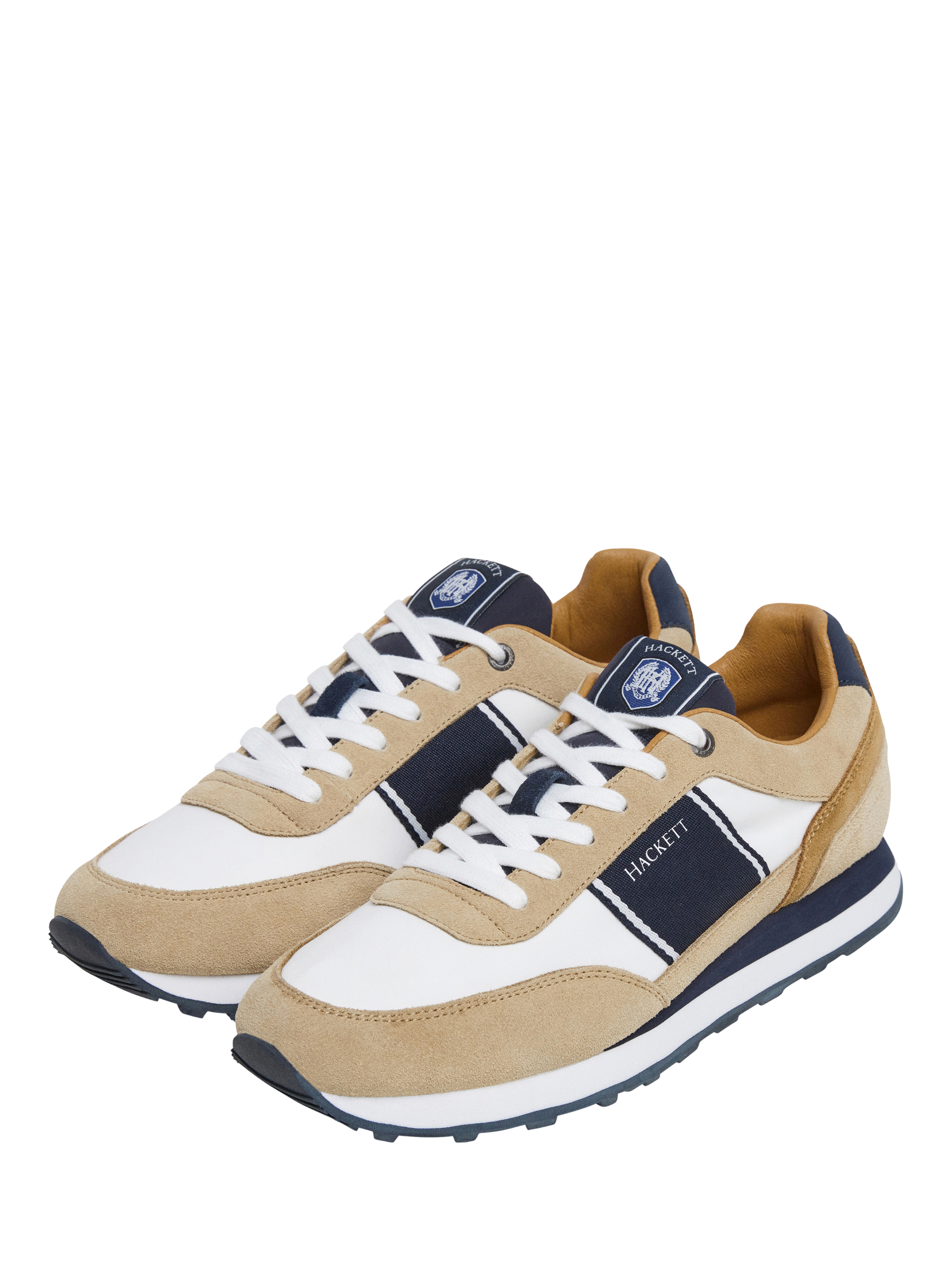 Product image 2 of 6, which shows Hackett London Hendfor Classic Suede Blend Running Trainers, Sand Beige, 6