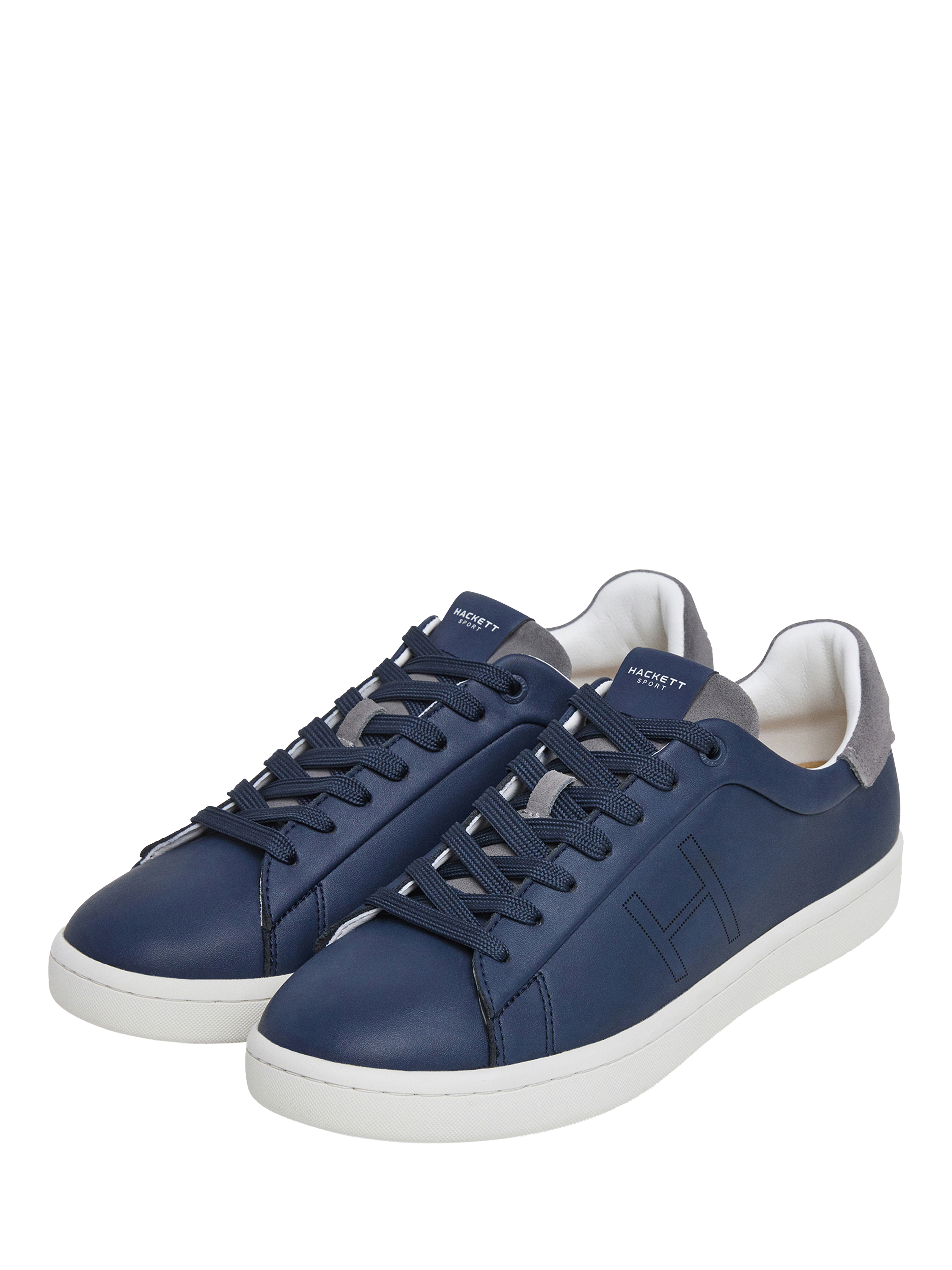 Product image 2 of 6, which shows Hackett London Bond Minimal Leather Trainers, Marine Blue, 6