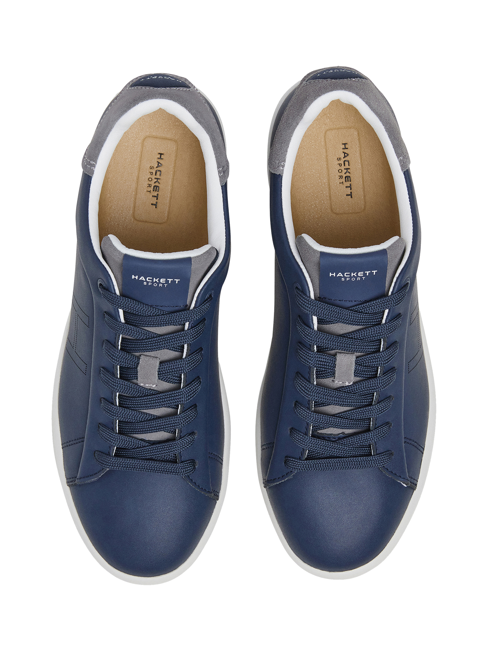 Product image 3 of 6, which shows Hackett London Bond Minimal Leather Trainers, Marine Blue, 6