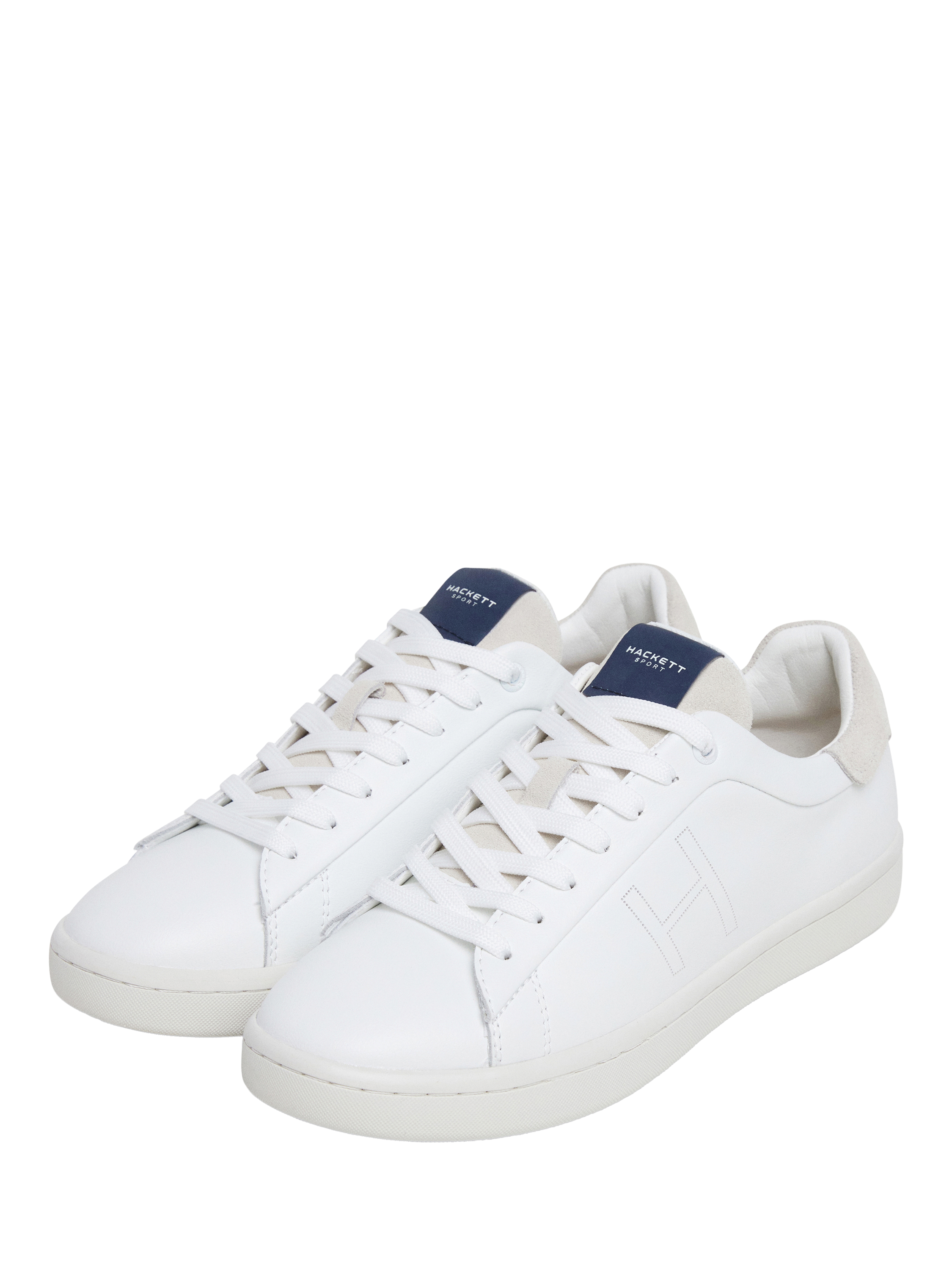 Product image 2 of 6, which shows Hackett London Bond Minimal Leather Trainers, White, 6