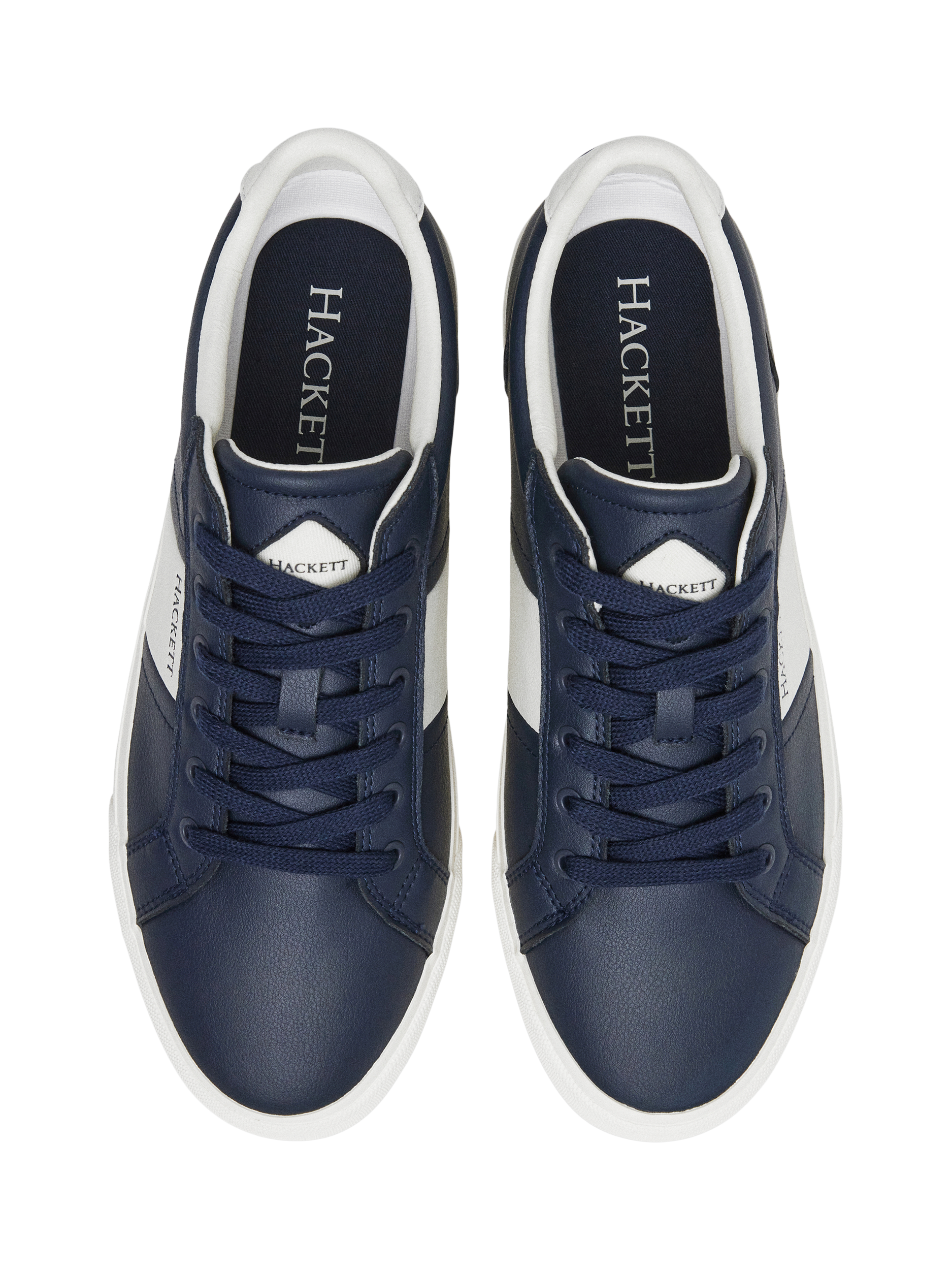 Product image 3 of 6, which shows Hackett London Blake Mix Faux Leather Trainers, Navy, 11