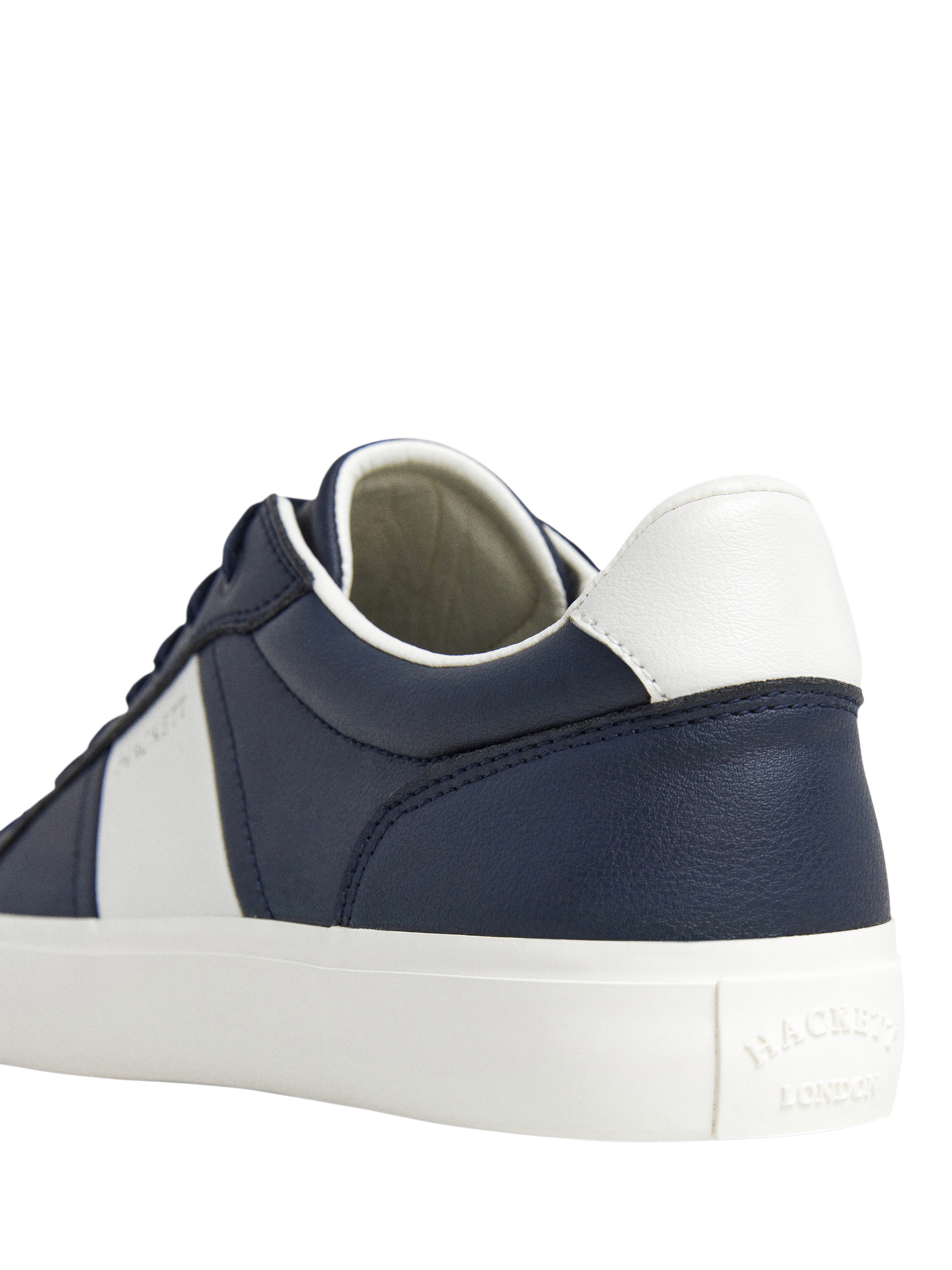 Product image 4 of 6, which shows Hackett London Blake Mix Faux Leather Trainers, Navy, 11