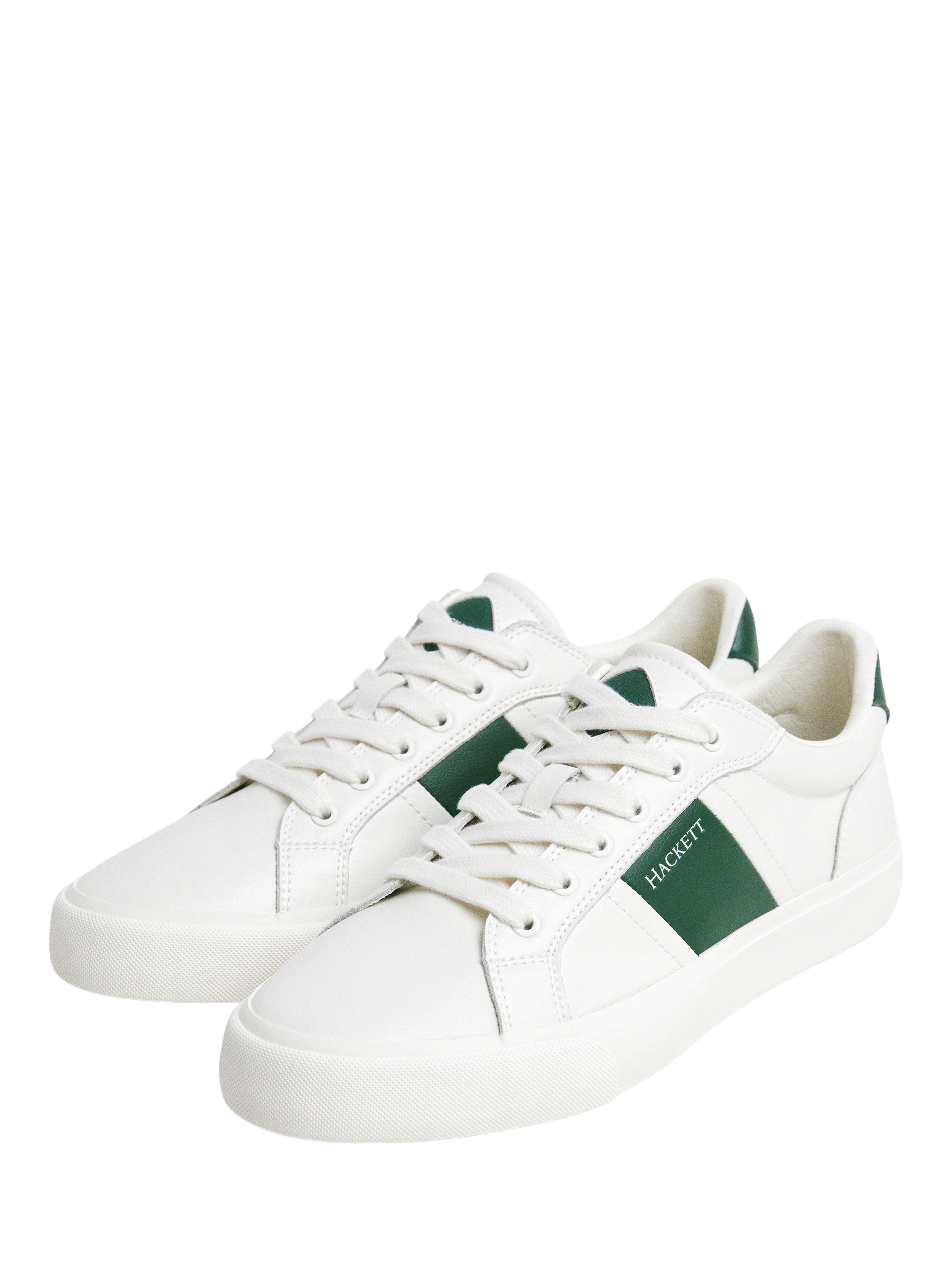 Product image 2 of 6, which shows Hackett London Blake Mix Faux Leather Trainers, Ivy Green, 11