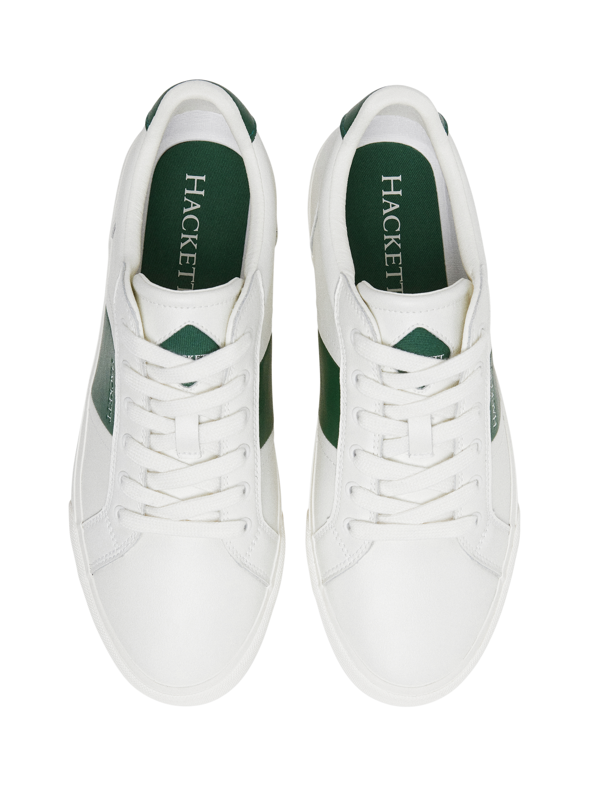 Product image 4 of 6, which shows Hackett London Blake Mix Faux Leather Trainers, Ivy Green, 11