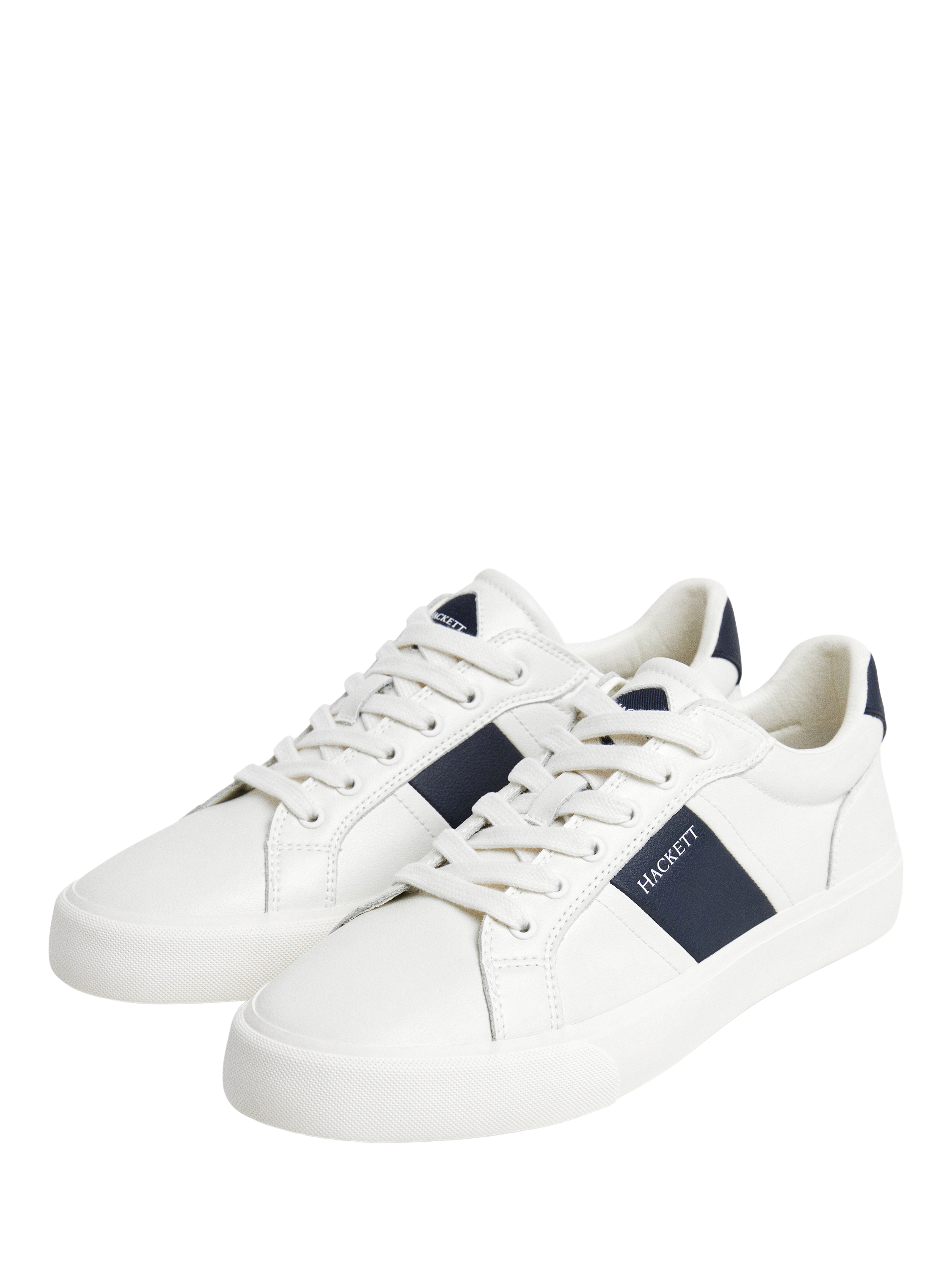 Product image 2 of 6, which shows Hackett London Blake Mix Faux Leather Trainers, Off White, 6
