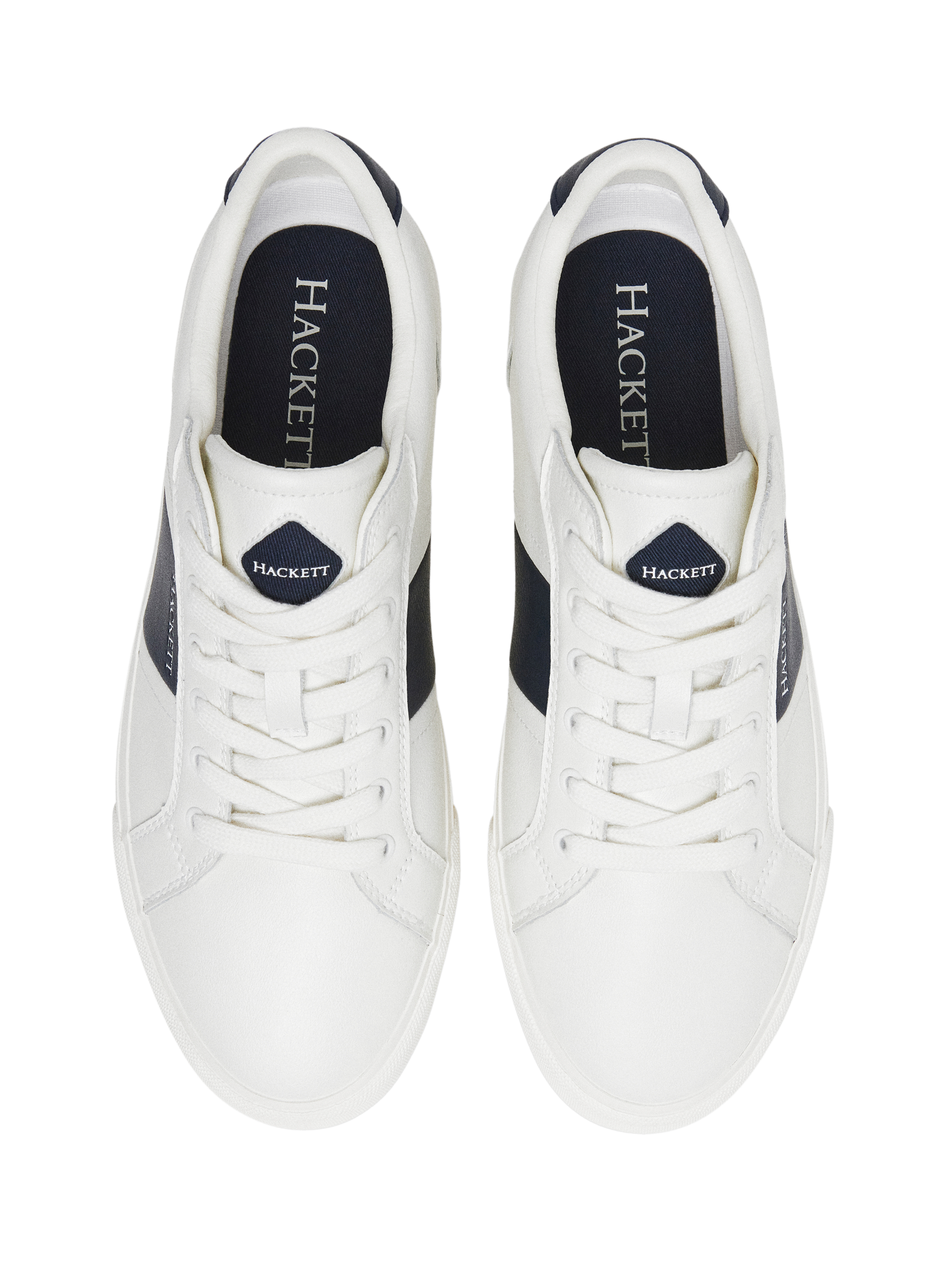 Product image 4 of 6, which shows Hackett London Blake Mix Faux Leather Trainers, Off White, 6