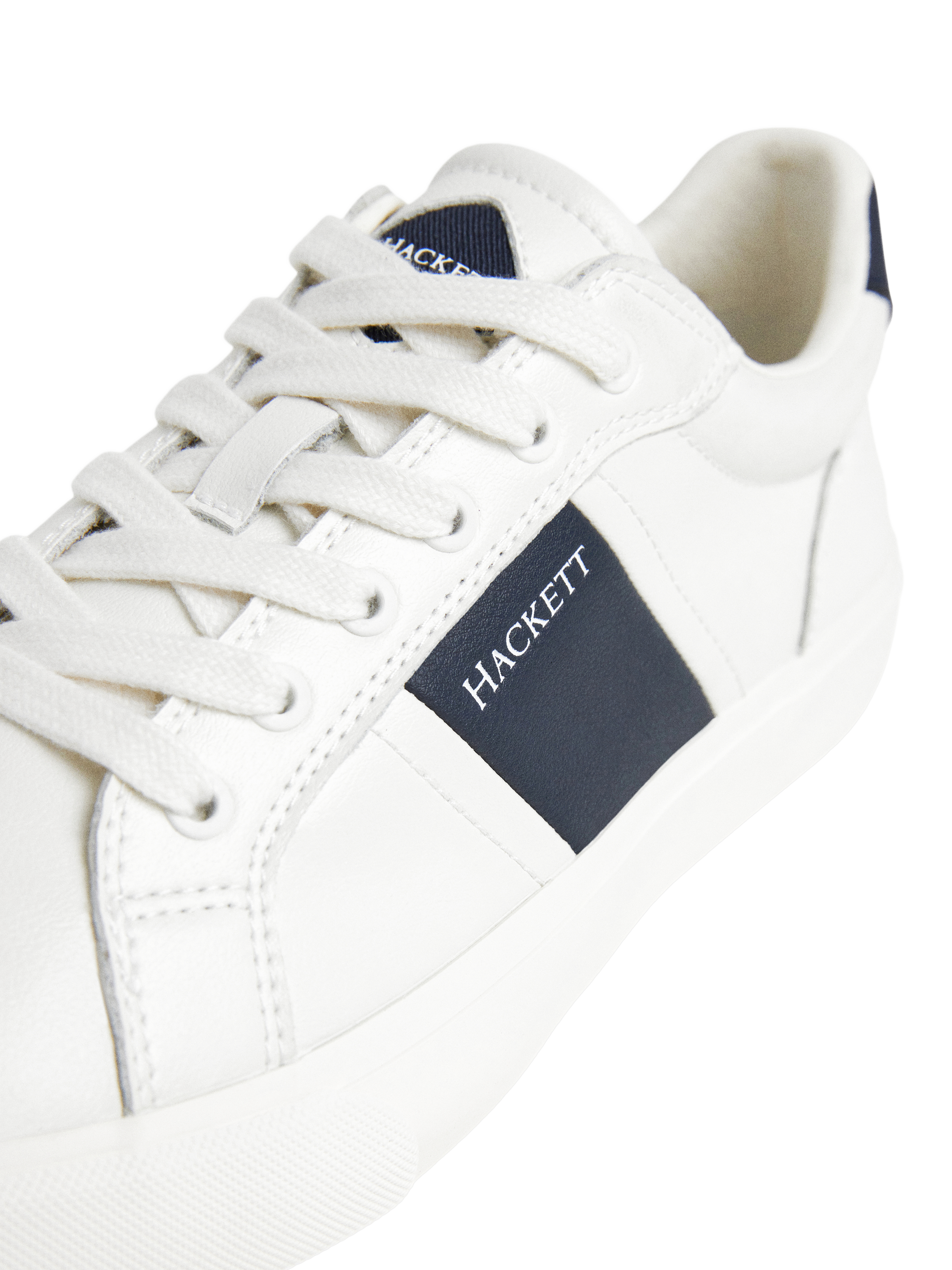 Product image 5 of 6, which shows Hackett London Blake Mix Faux Leather Trainers, Off White, 6