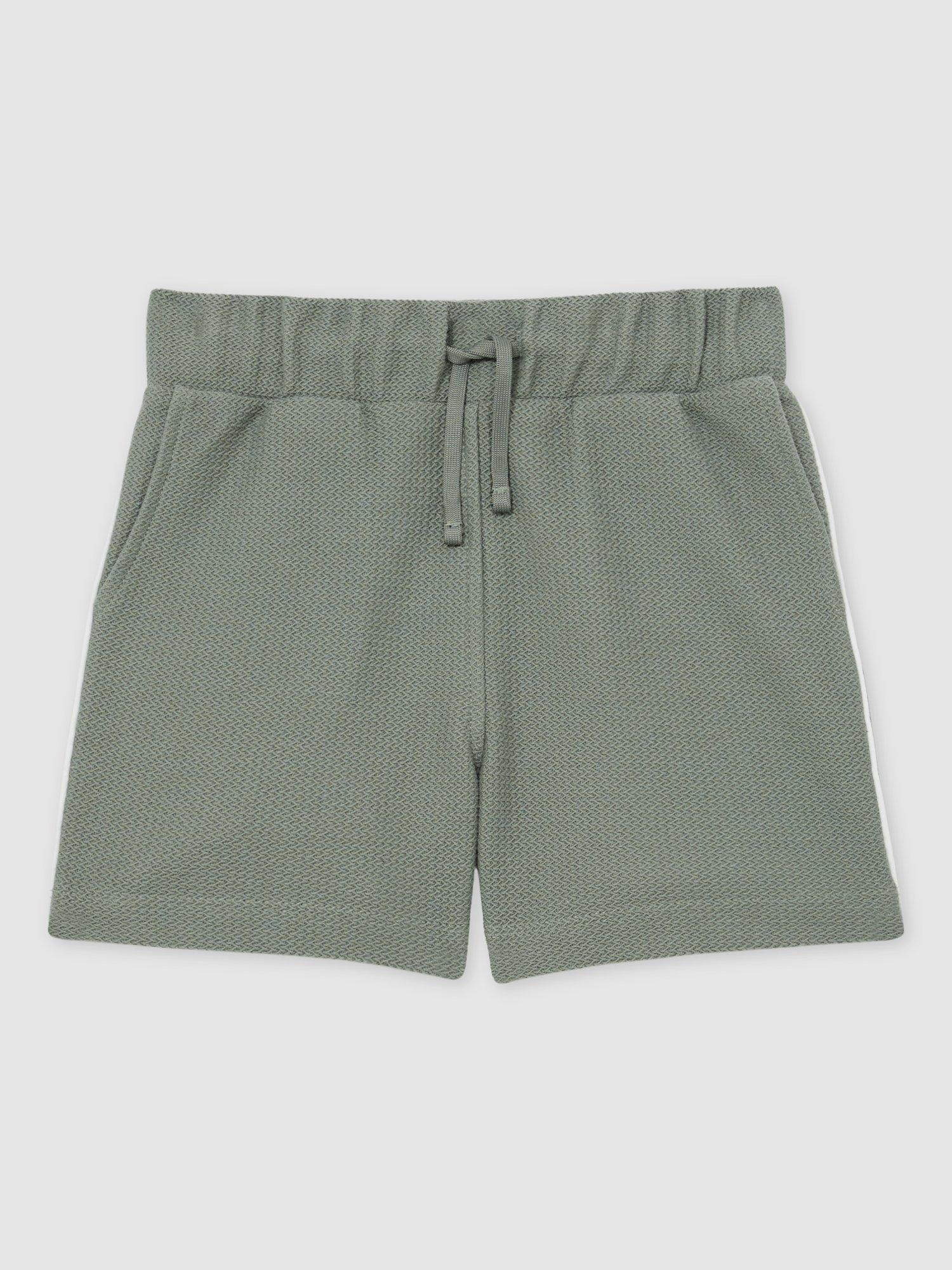 Reiss Kids' Pinta Textured Cotton Drawstring Shorts, Sage Green