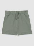 Reiss Kids' Pinta Textured Cotton Drawstring Shorts, Sage Green