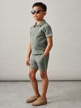 Reiss Kids' Pinta Textured Cotton Drawstring Shorts, Sage Green