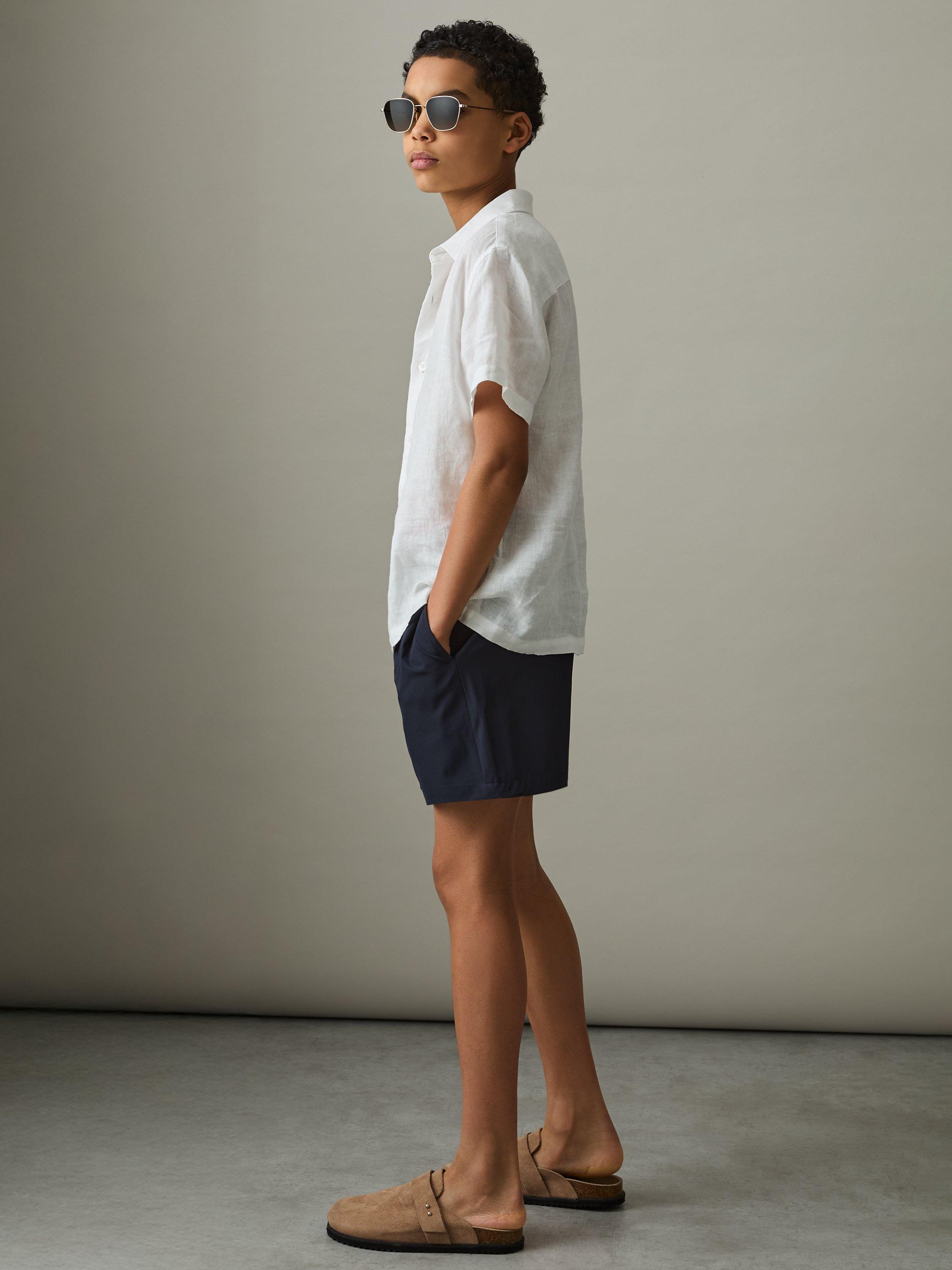 Product image 1 of 4, which shows Reiss Kids' Cliff Drawstring Swim Shorts, Navy, 3-4 years