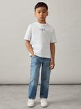 Reiss Kids' Ivan Airlines Print Oversized T-Shirt, White/Blue