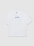 Reiss Kids' Ivan Airlines Print Oversized T-Shirt, White/Blue