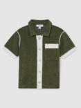 Reiss Kids' Micah Velour Colour Block Shirt, Blue Multi