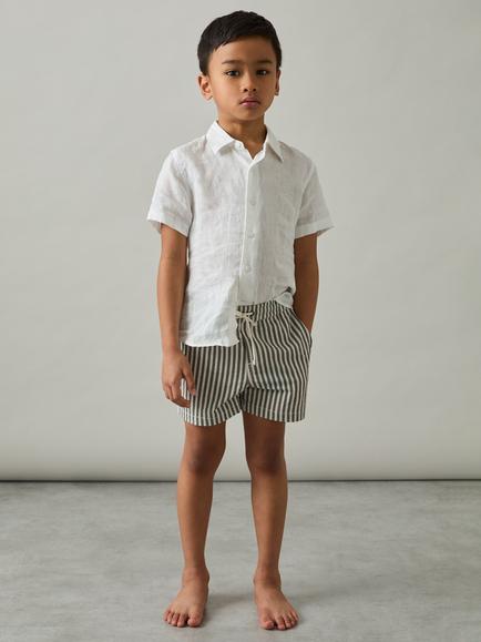 Reiss Kids' Bay Stripe Swim Shorts, Soft Blue/White, Sage/White