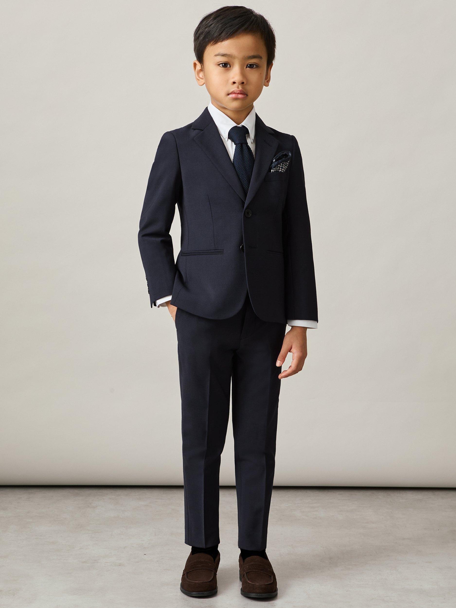 Product image 1 of 5, which shows Reiss Kids' Hope Wool Blend Tailored Trousers, Navy, 3-4 years