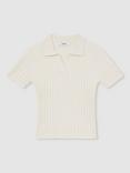Reiss Kids' Poppy Rib Knit Polo Shirt, Ivory