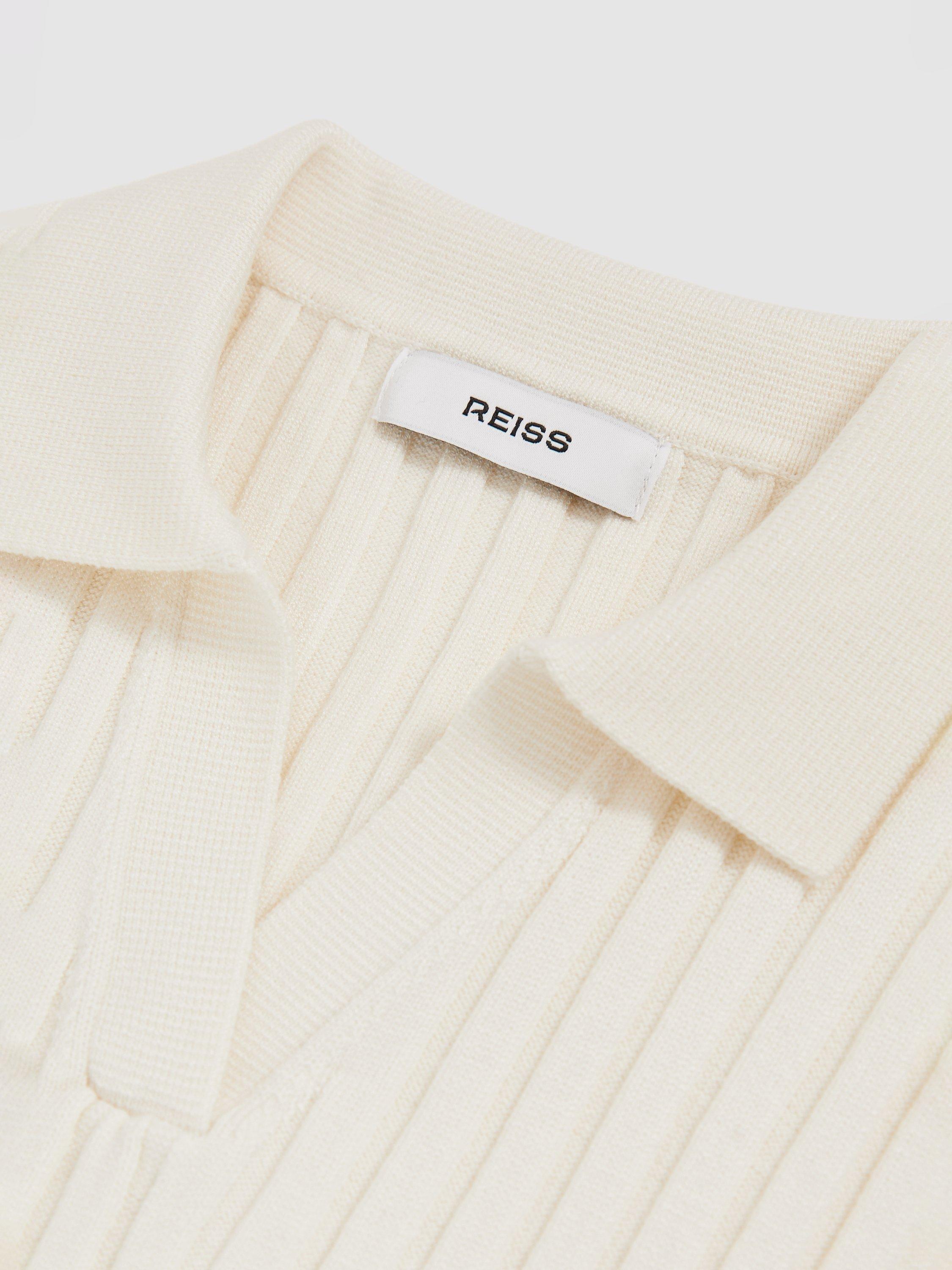 Product image 4 of 4, which shows Reiss Kids' Poppy Rib Knit Polo Shirt, Ivory, 4-5 years