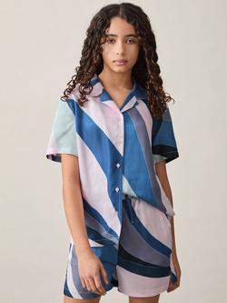 Reiss Kids' Tommi Printed Cuban Collar Shirt, Blue Print - view 2, Blue Print