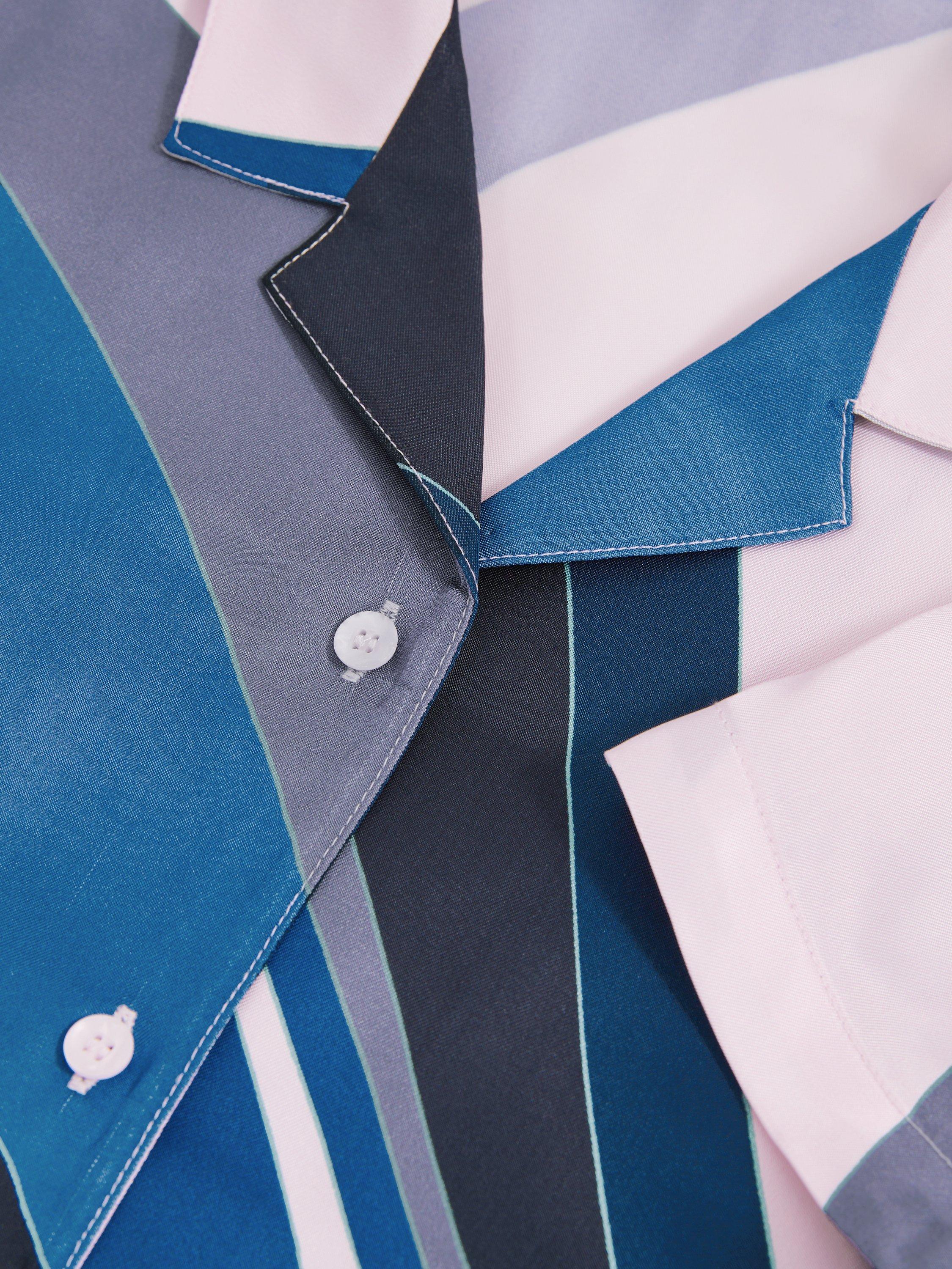 Product image 3 of 3, which shows Reiss Kids' Tommi Printed Cuban Collar Shirt, Blue Print, 4-5 years
