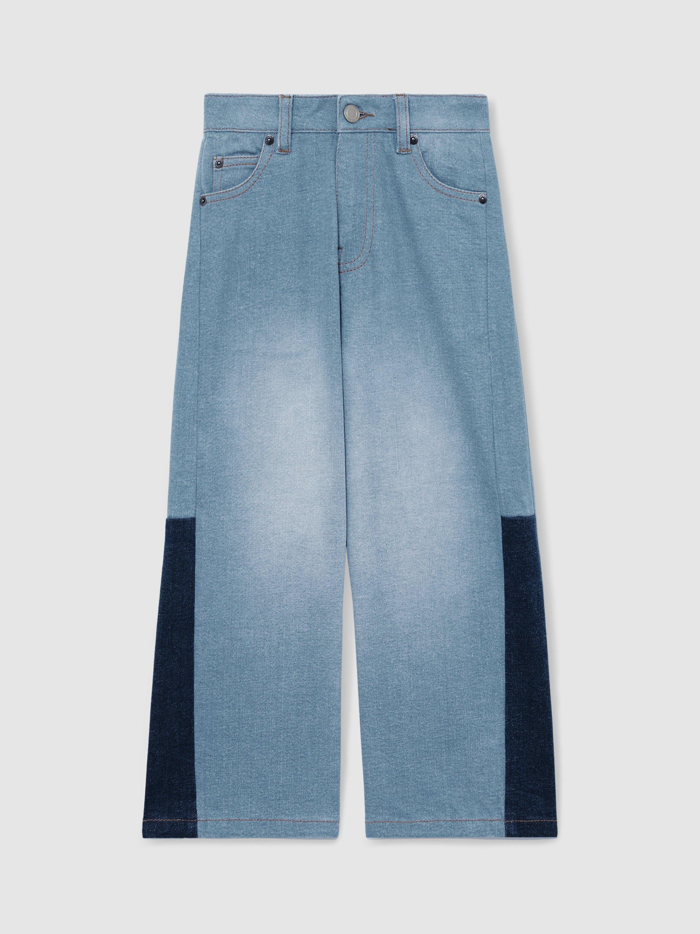 Product image 2 of 4, which shows Reiss Kids' Briar Patchwork Two-Tone Denim Jeans, Blue, 4-5 years