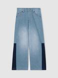 Reiss Kids' Briar Patchwork Two-Tone Denim Jeans, Blue