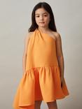 Reiss Kids' Railey One-Shoulder Tiered Dress, Orange