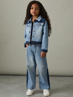 Reiss Kids' Briar Patchwork Two-Tone Denim Jacket, Blue, Blue