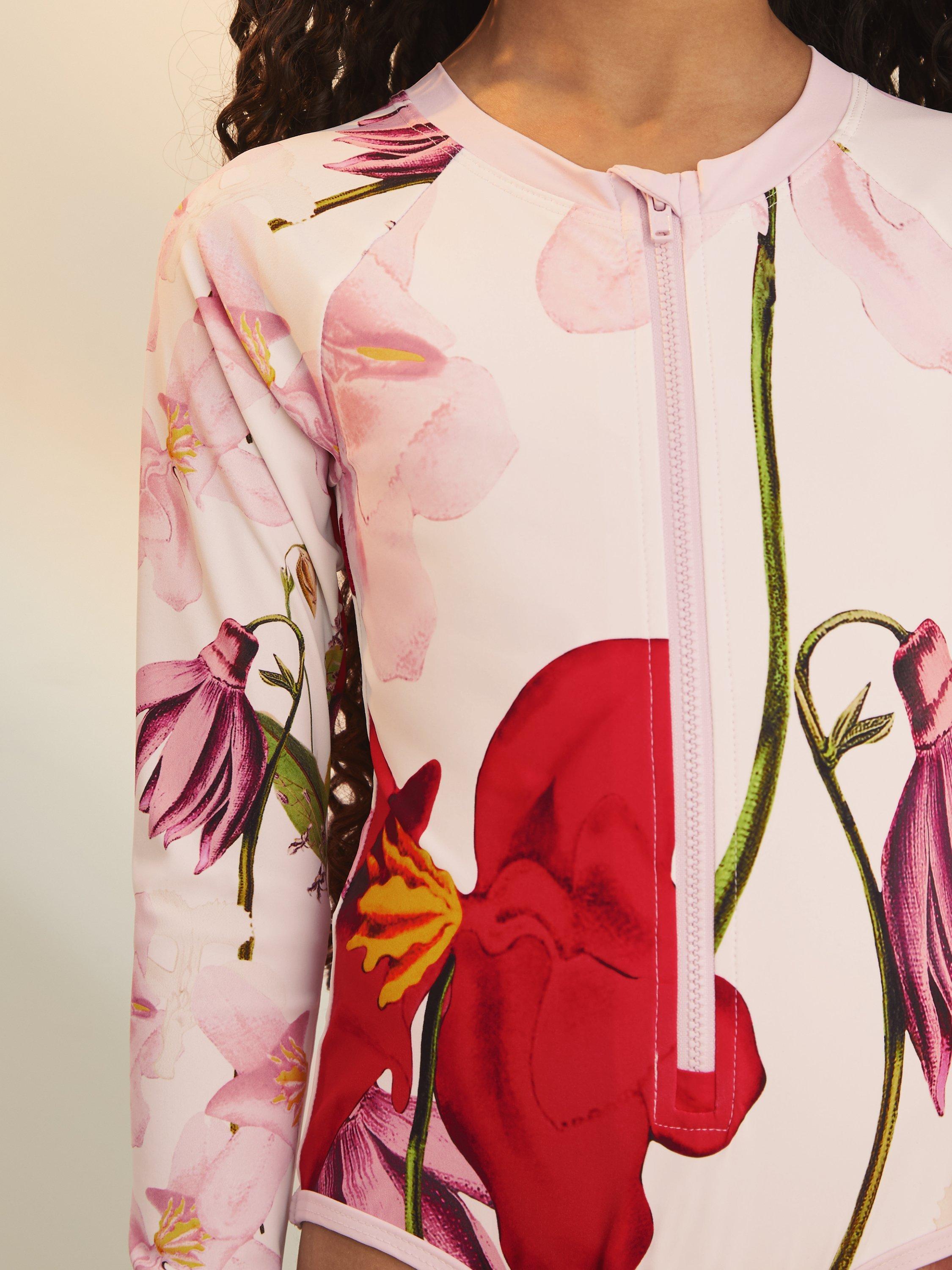 Product image 3 of 5, which shows Reiss x NYBG Kids' Katy Floral Print Swimsuit, Ivory, 4-5 years