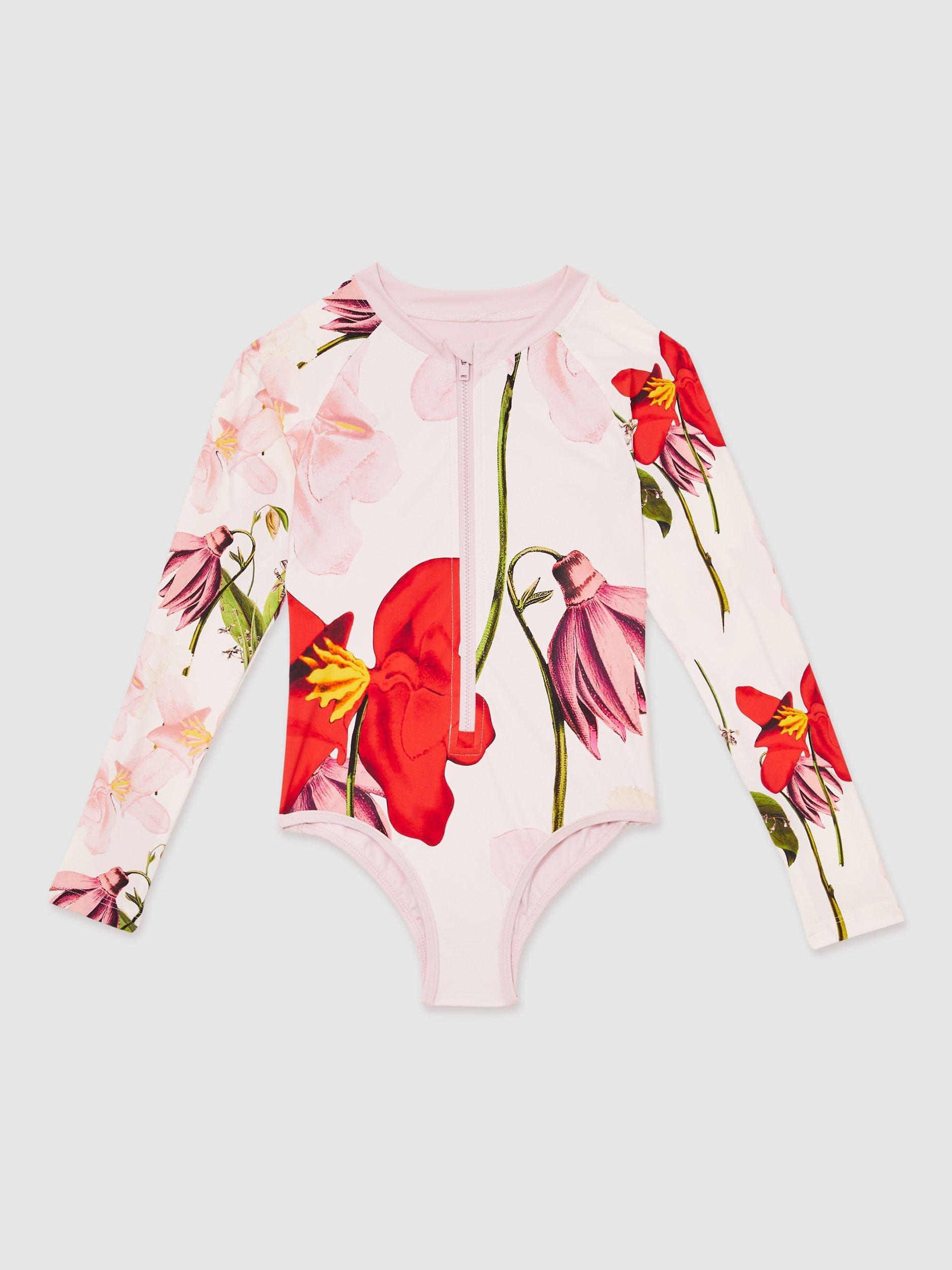 Product image 4 of 5, which shows Reiss x NYBG Kids' Katy Floral Print Swimsuit, Ivory, 4-5 years