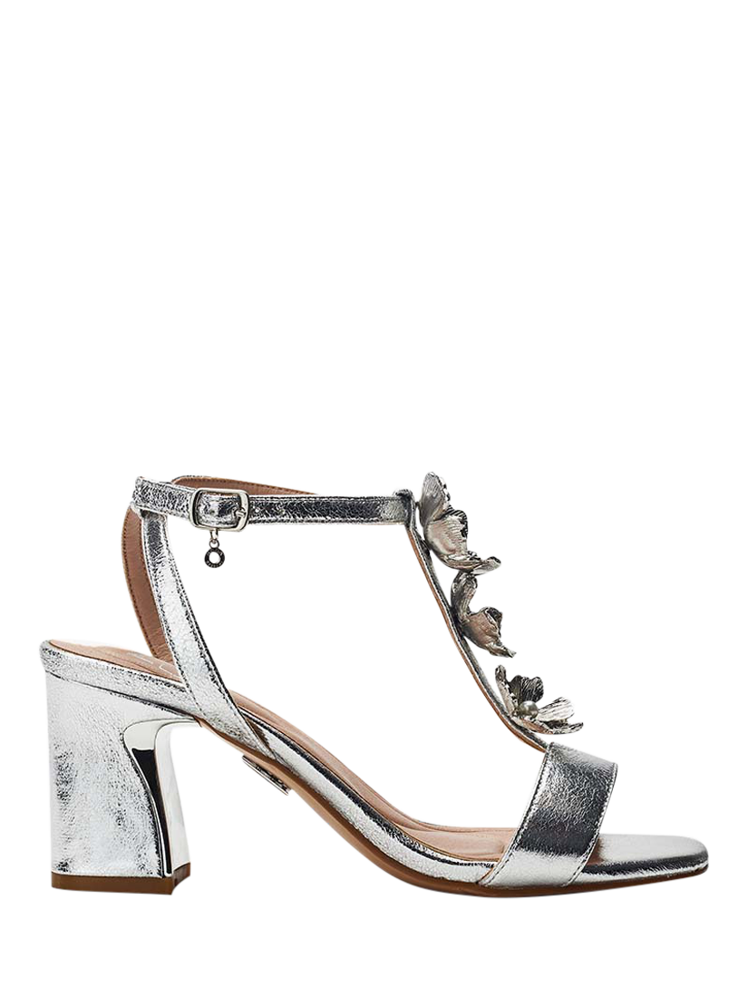 Product image 1 of 3, which shows Moda in Pelle Neillia Floral Embellished Block Heel Sandals, Silver, 3