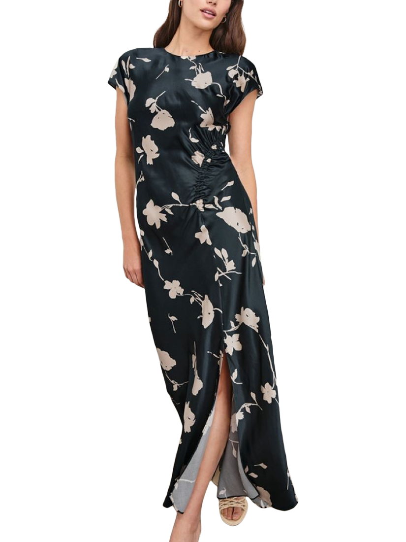 Product image 1 of 5, which shows Rails Serenity Cap Sleeve Floral Print Midi Dress, Midnight Blue/White, XS