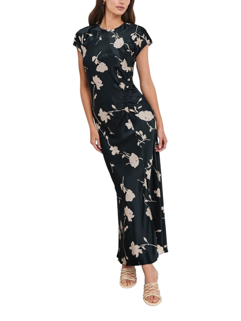 Product image 2 of 5, which shows Rails Serenity Cap Sleeve Floral Print Midi Dress, Midnight Blue/White, XS