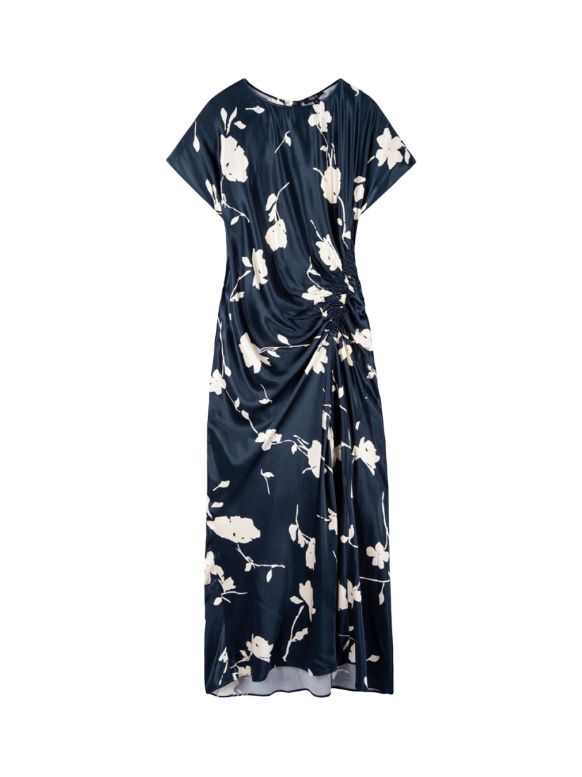 Product image 4 of 5, which shows Rails Serenity Cap Sleeve Floral Print Midi Dress, Midnight Blue/White, XS