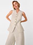 Whistles Stripe Pure Linen Waistcoat, Neutral