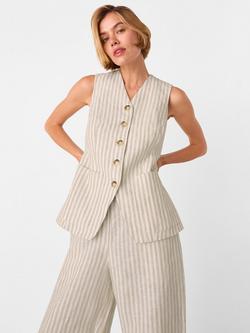 Whistles Stripe Pure Linen Waistcoat, Neutral, Neutral