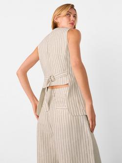 Whistles Stripe Pure Linen Waistcoat, Neutral - view 2, Neutral