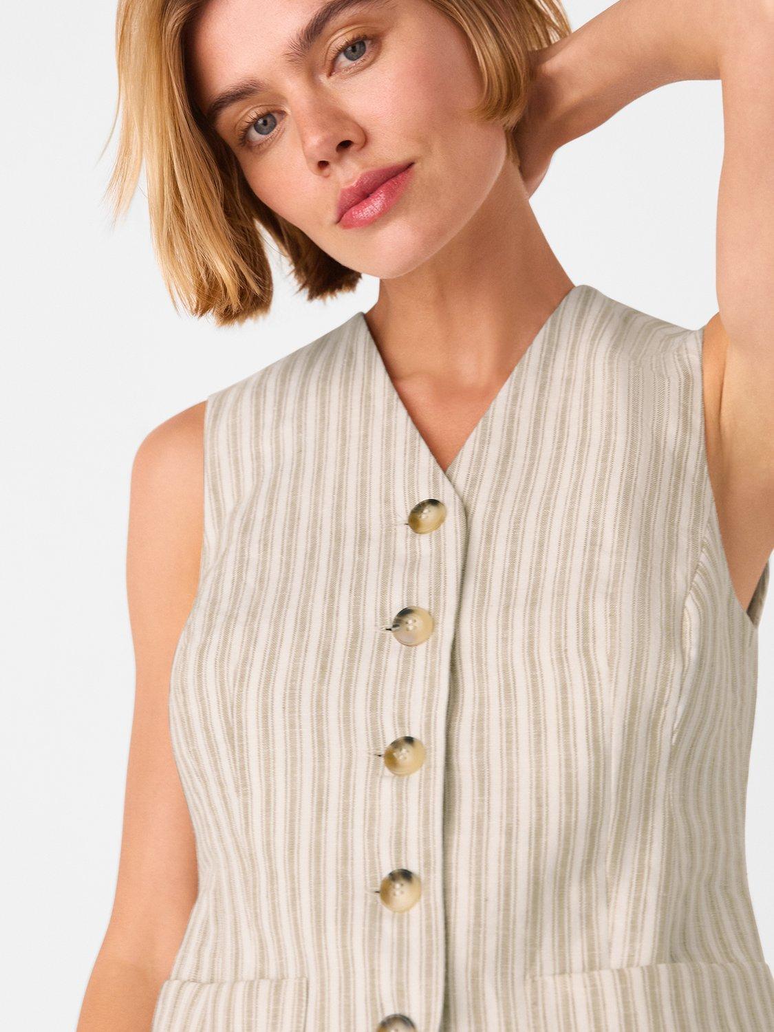 Product image 3 of 5, which shows Whistles Stripe Pure Linen Waistcoat, Neutral, 6