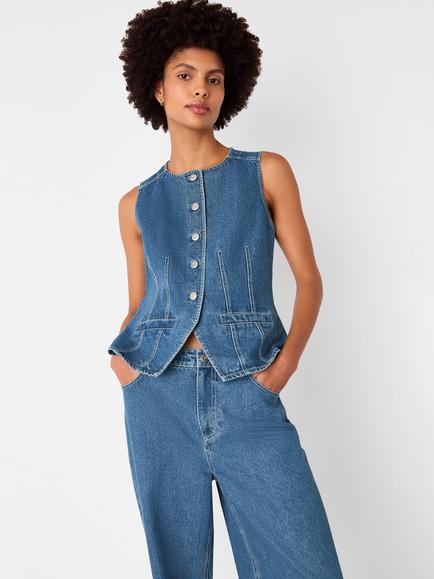 Whistles Cotton Slim Fit Sleeveless Waistcoat, Denim, Denim