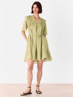 Whistles Cotton Frill Mini Dress, Khaki