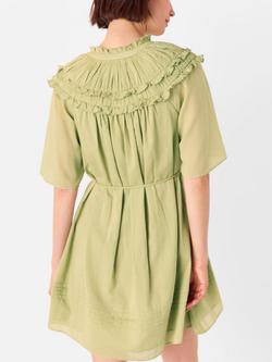 Whistles Cotton Frill Mini Dress - view 2, Khaki