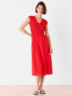Whistles Petite Shirred Bodice V-Neck Dress, Mid Red, Mid Red