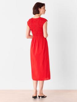 Whistles Petite Shirred Bodice V-Neck Dress, Mid Red - view 2, Mid Red