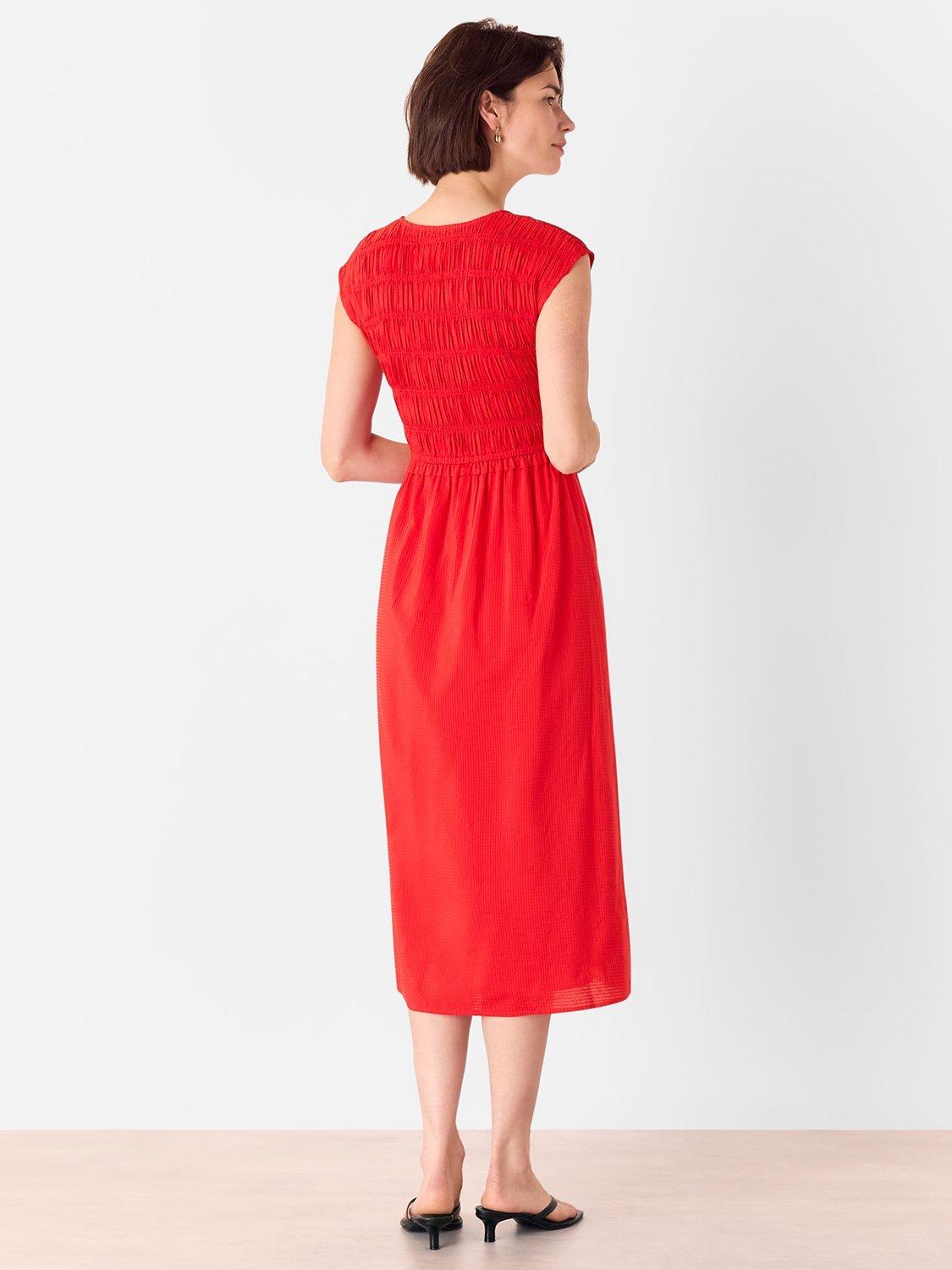 Product image 3 of 6, which shows Whistles Petite Shirred Bodice V-Neck Dress, Mid Red, 6