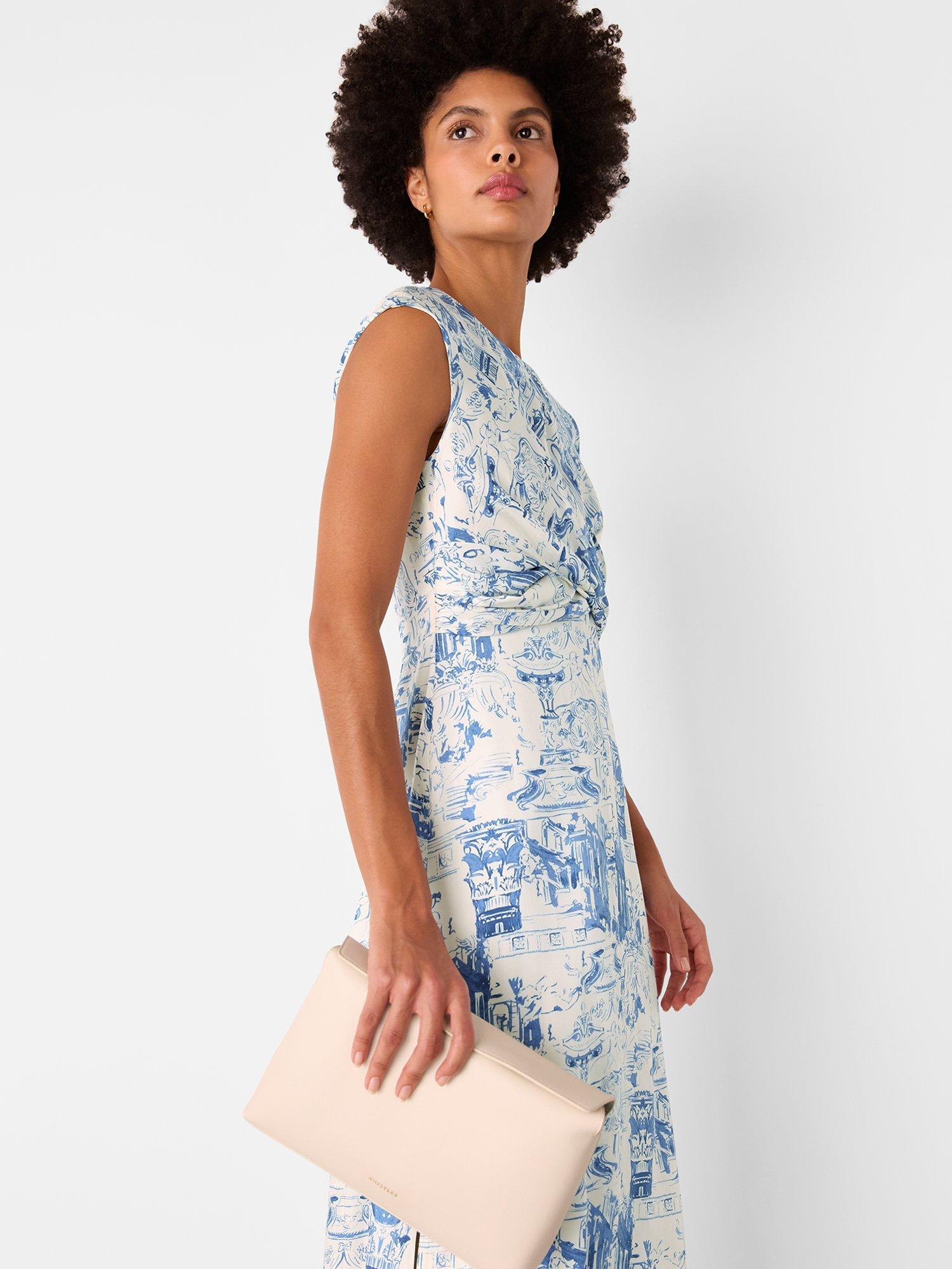 Product image 3 of 5, which shows Whistles Rome Print Mixed Blend Midi Dress, Blue/Multi, 6