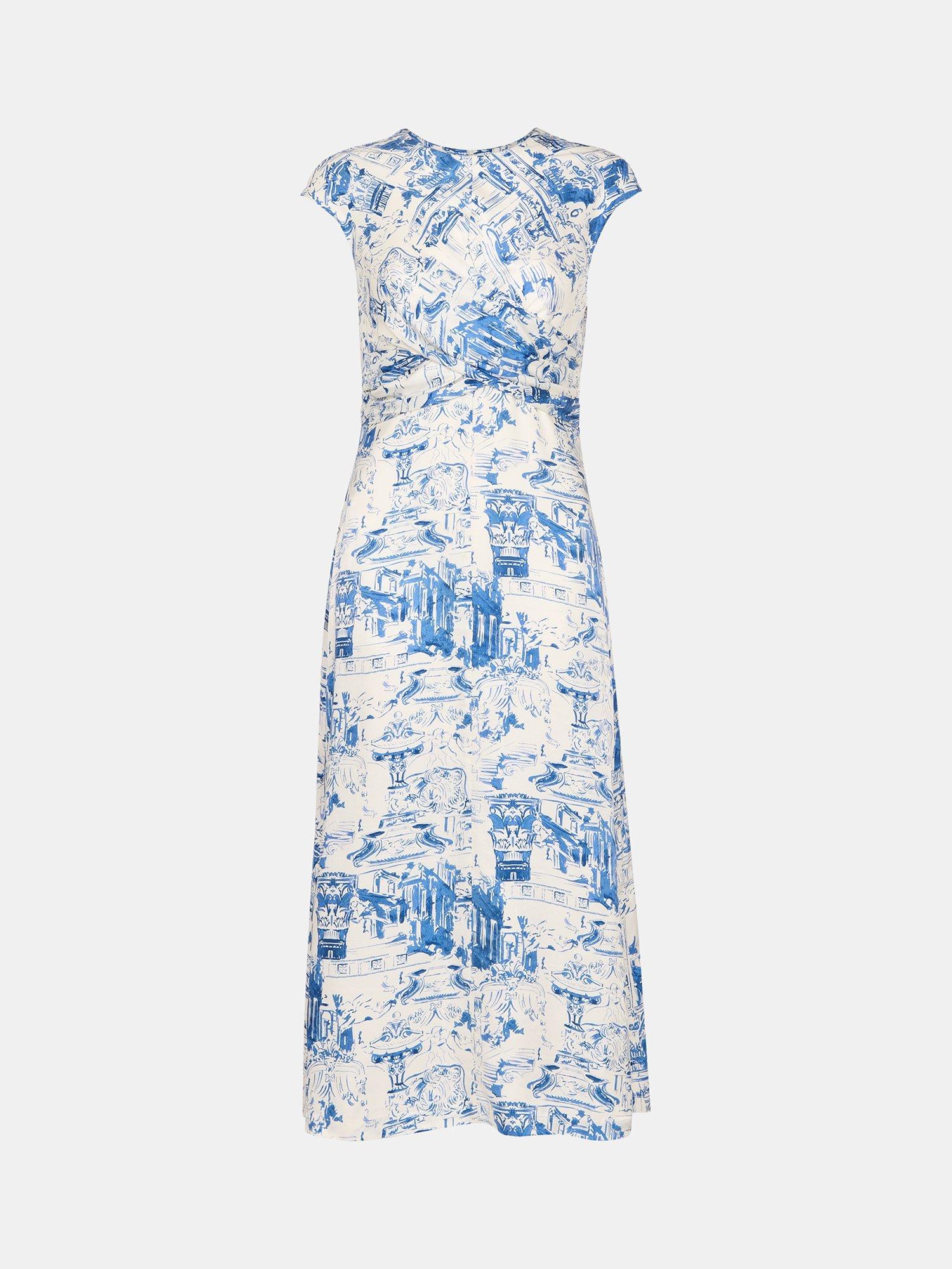 Product image 5 of 5, which shows Whistles Rome Print Mixed Blend Midi Dress, Blue/Multi, 6