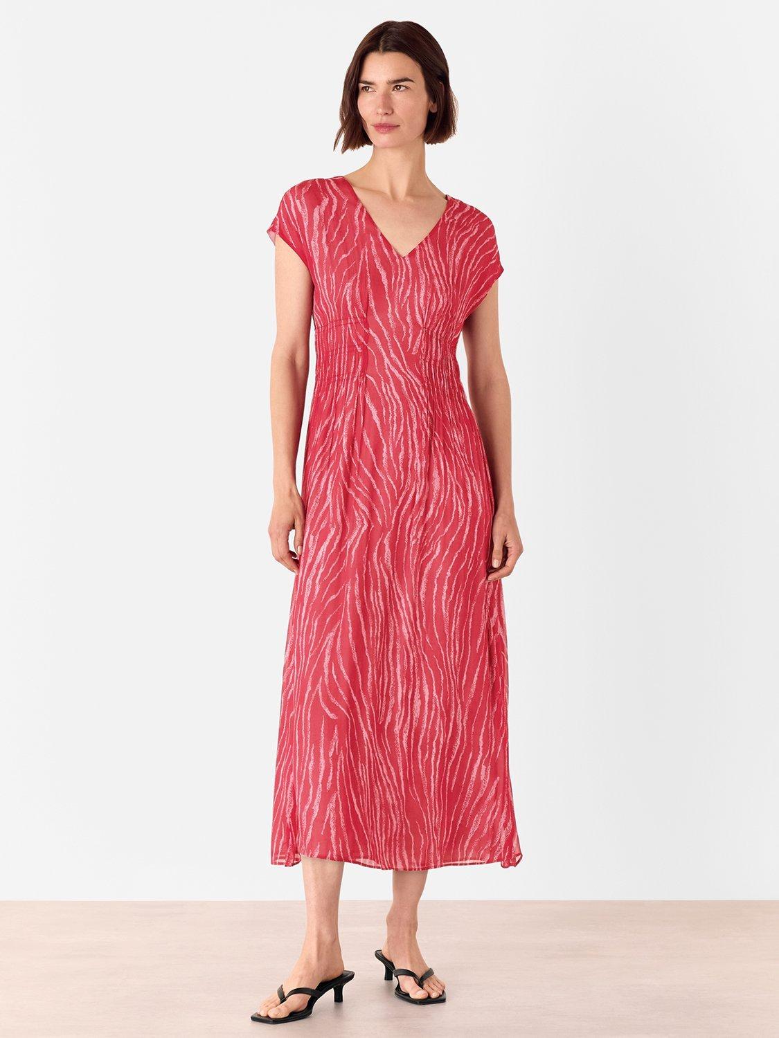Product image 1 of 5, which shows Whistles Zebra Texture Midi Dress, Red/Multi, 6