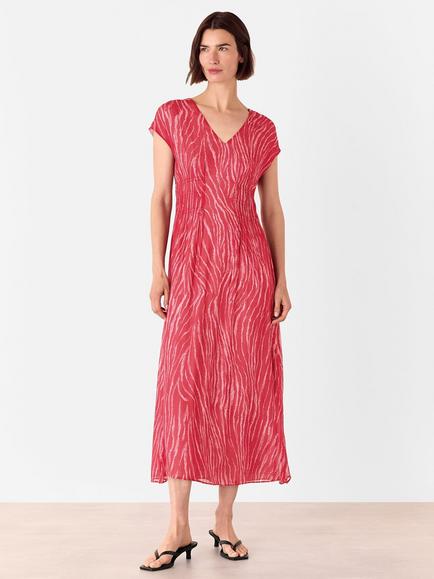 Whistles Zebra Texture Midi Dress, Red/Multi